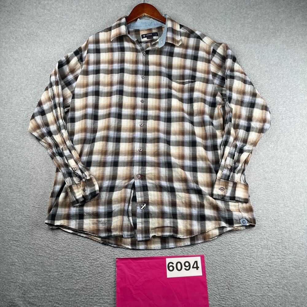 Daniel Cremieux Shirt Brown Plaid Casual Button Up Long Sleeve Mens Size XL